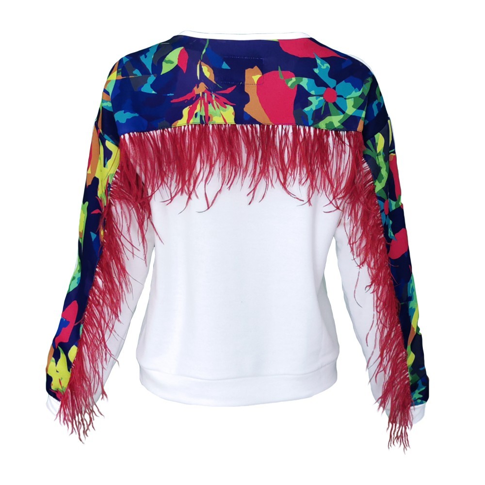 White Cotton Sweatshirt With Digital Print On The Back Yoke