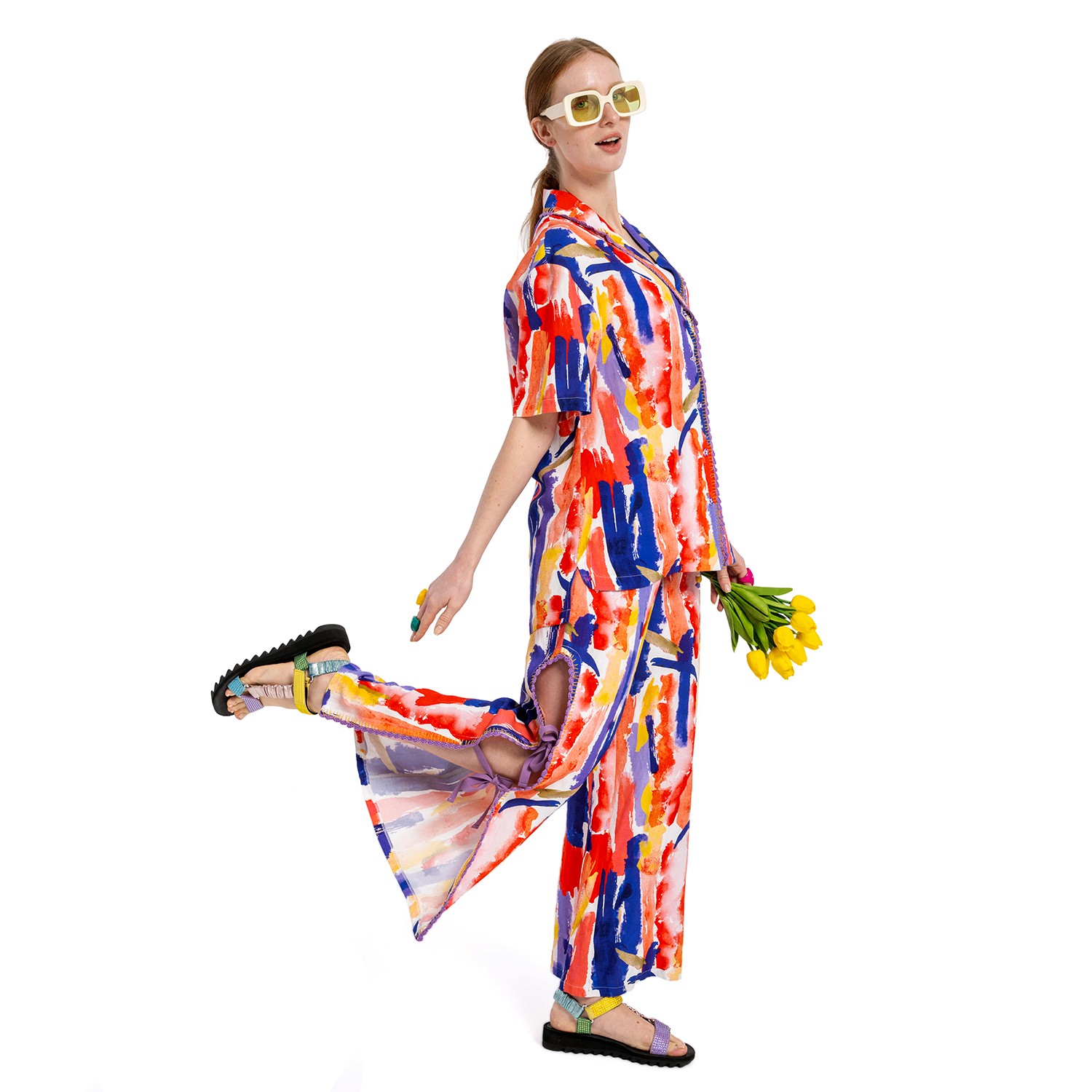Abstract Printed Linen Shirt With Hand-Embroidered Detail