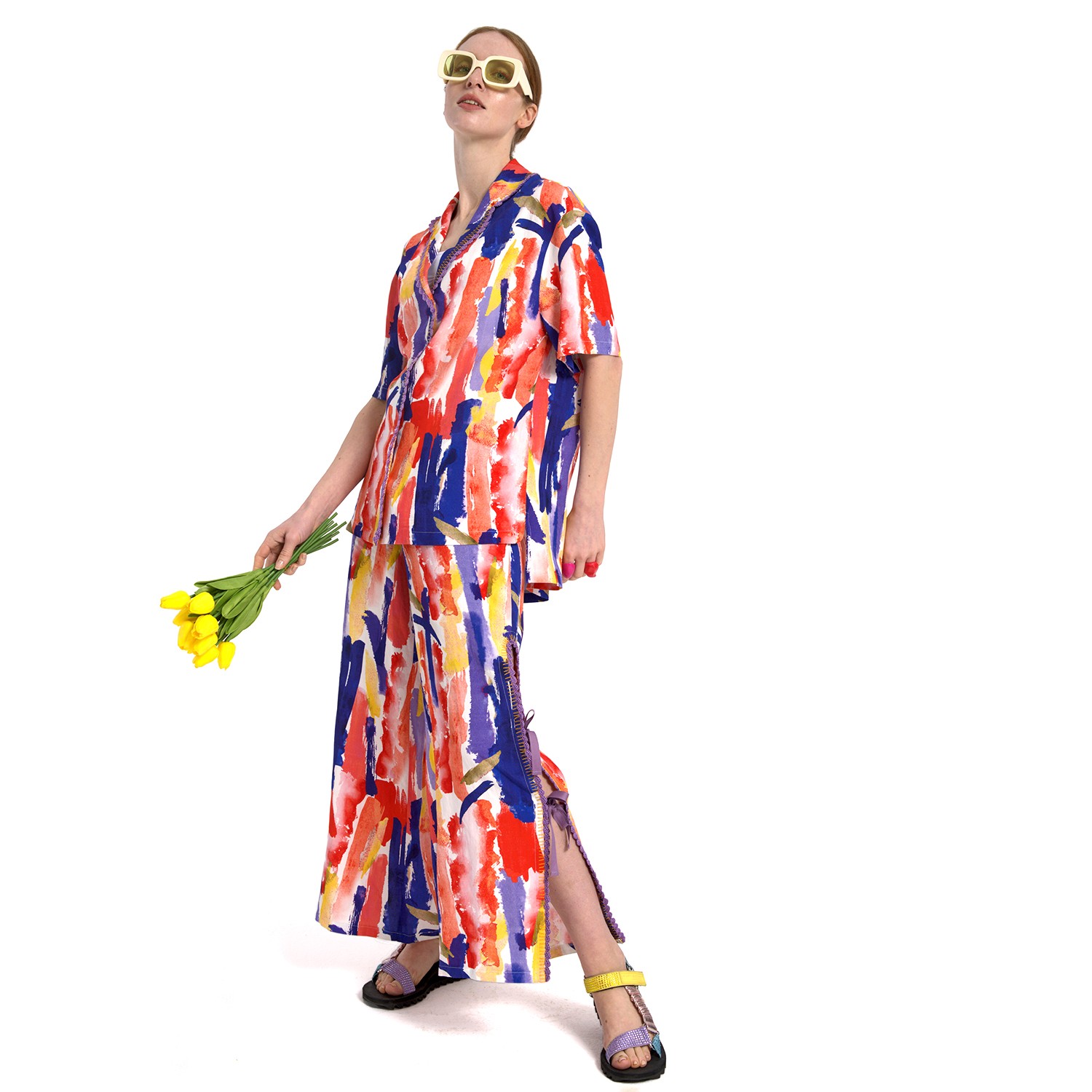 Abstract Printed Linen Shirt With Hand-Embroidered Detail
