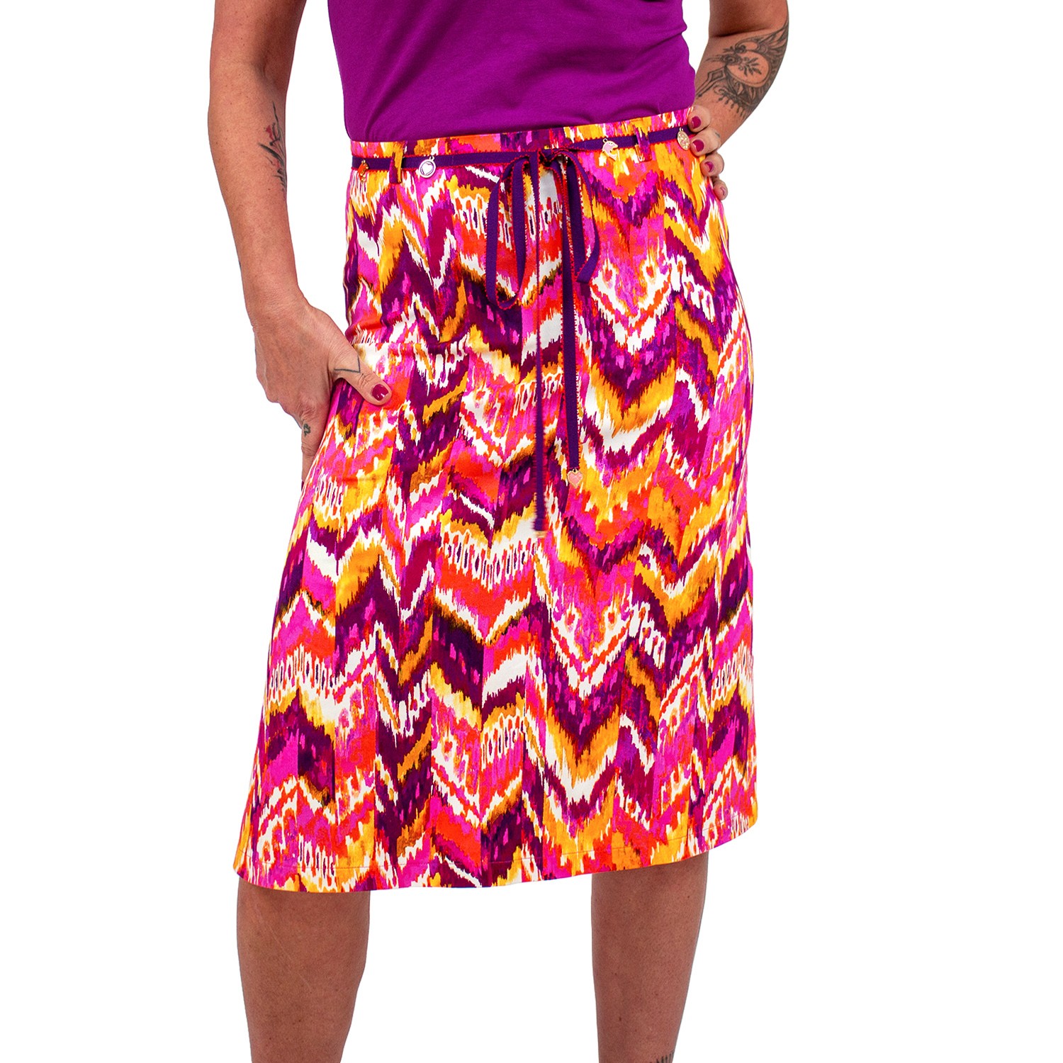 A-Line Colorful Zigzag Print Skirt
