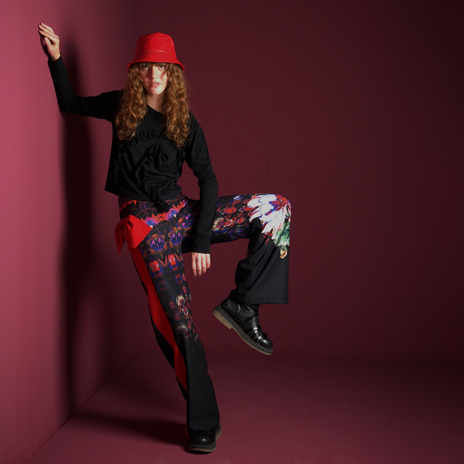 Bow Detailing Wide-Leg Panelled Pants