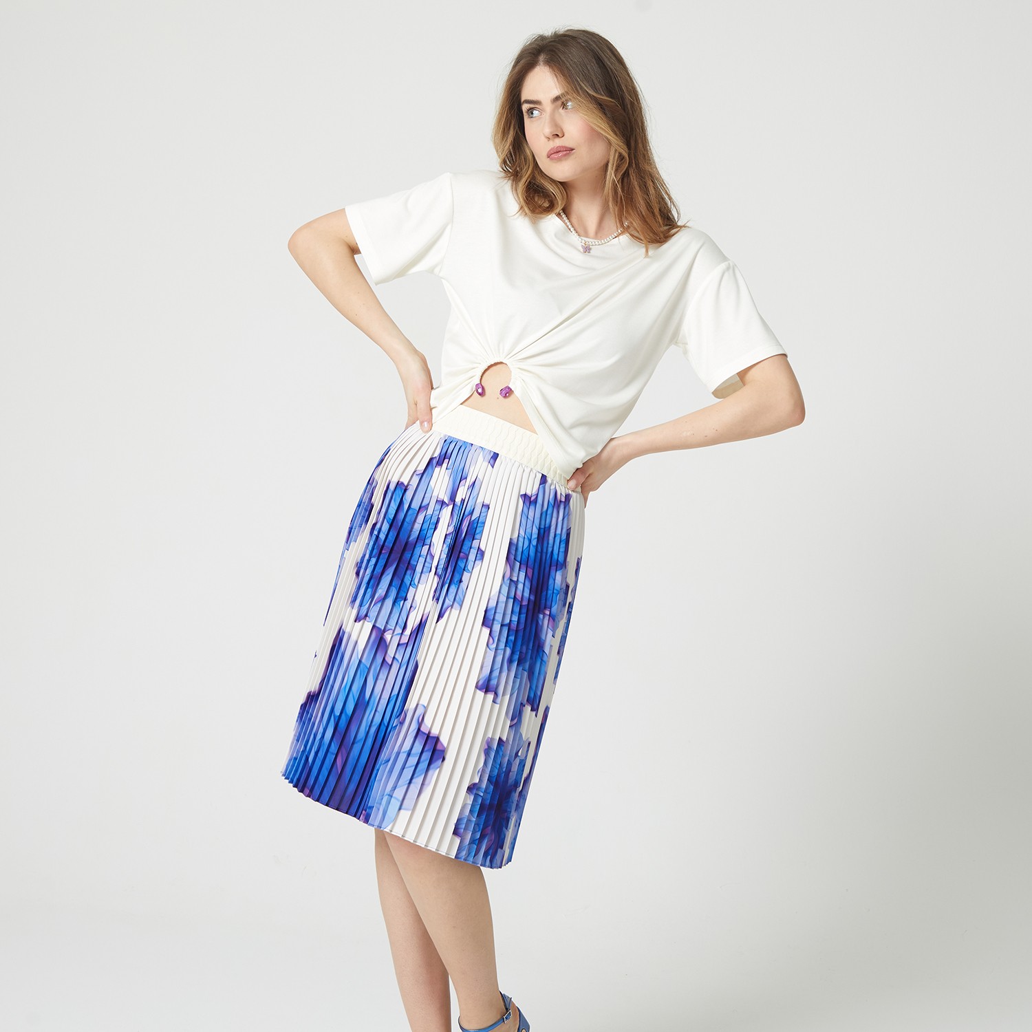 Ring-Embellished White T-Shirt