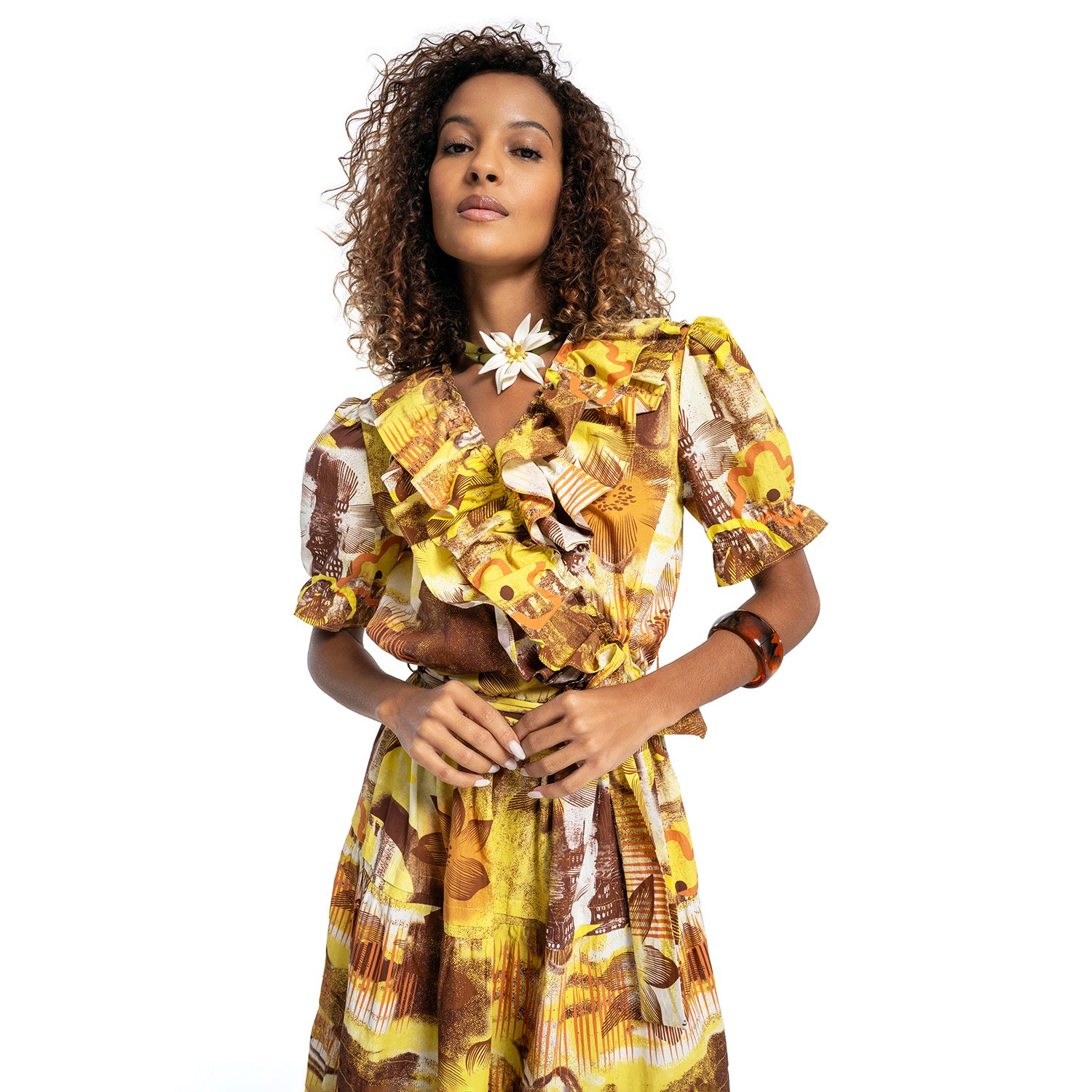 Abstract Floral Stretch Cotton Midi Dress