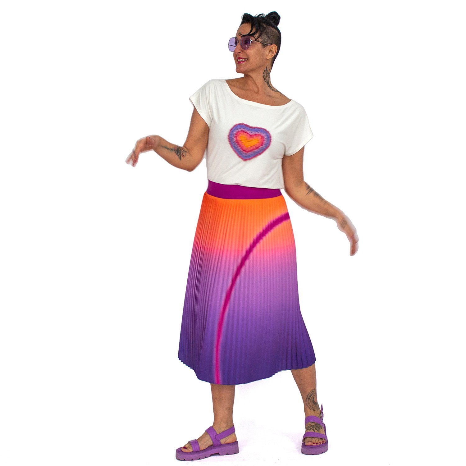 Midi Pleated Skirt With Ombre Abstract Print