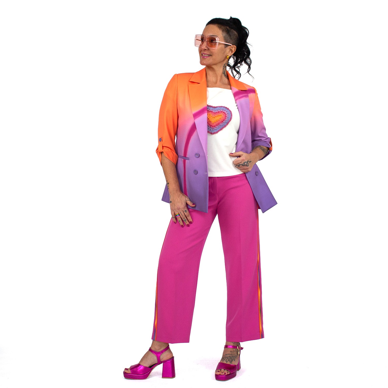 Wide Leg Cropped Fuchsia Pants