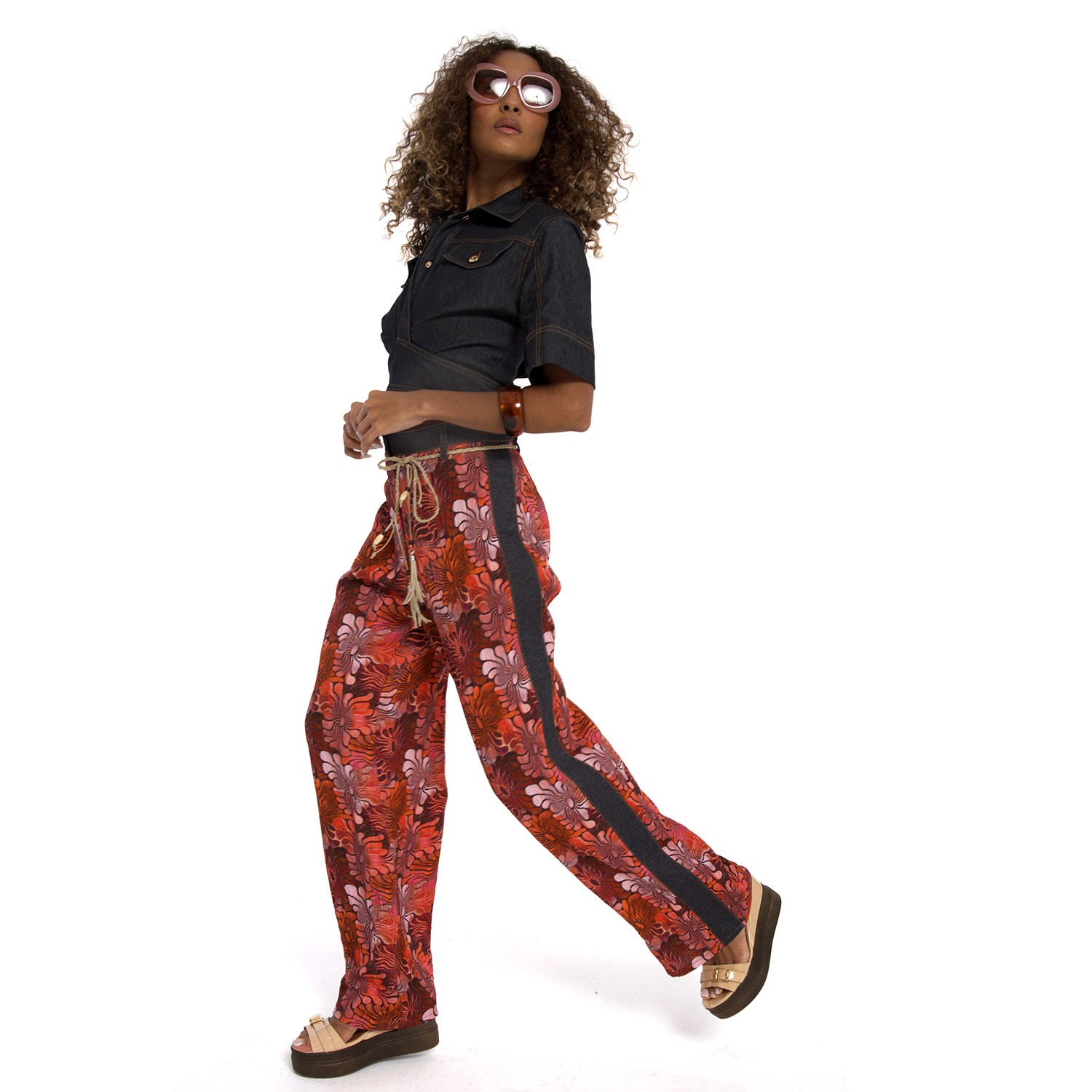 Hibiscus Floral Print Wide-Leg Pants