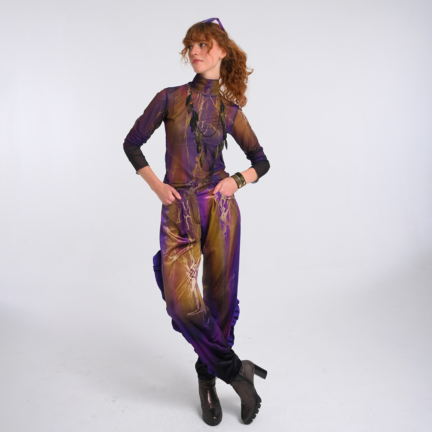 Abstract Printed Semi-Sheer Tulle Top