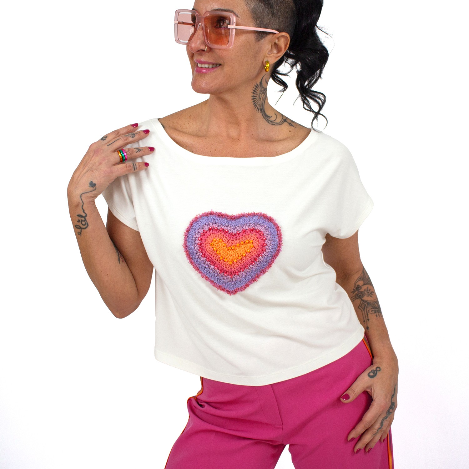 White Blouse With Hand-Embroidered Heart Motif