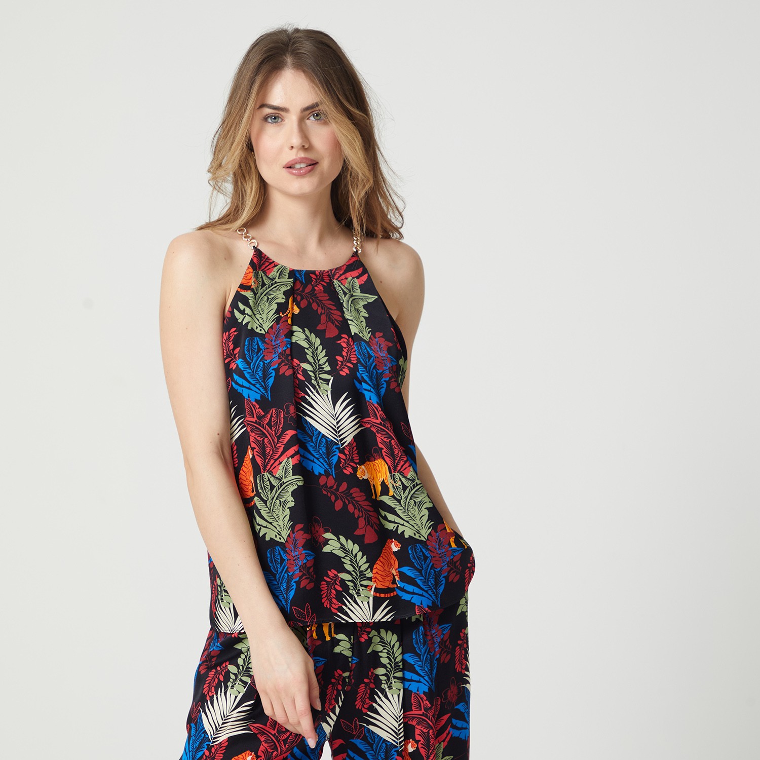 Jungle-Print Ecovero™ Satin Sleeveless Top