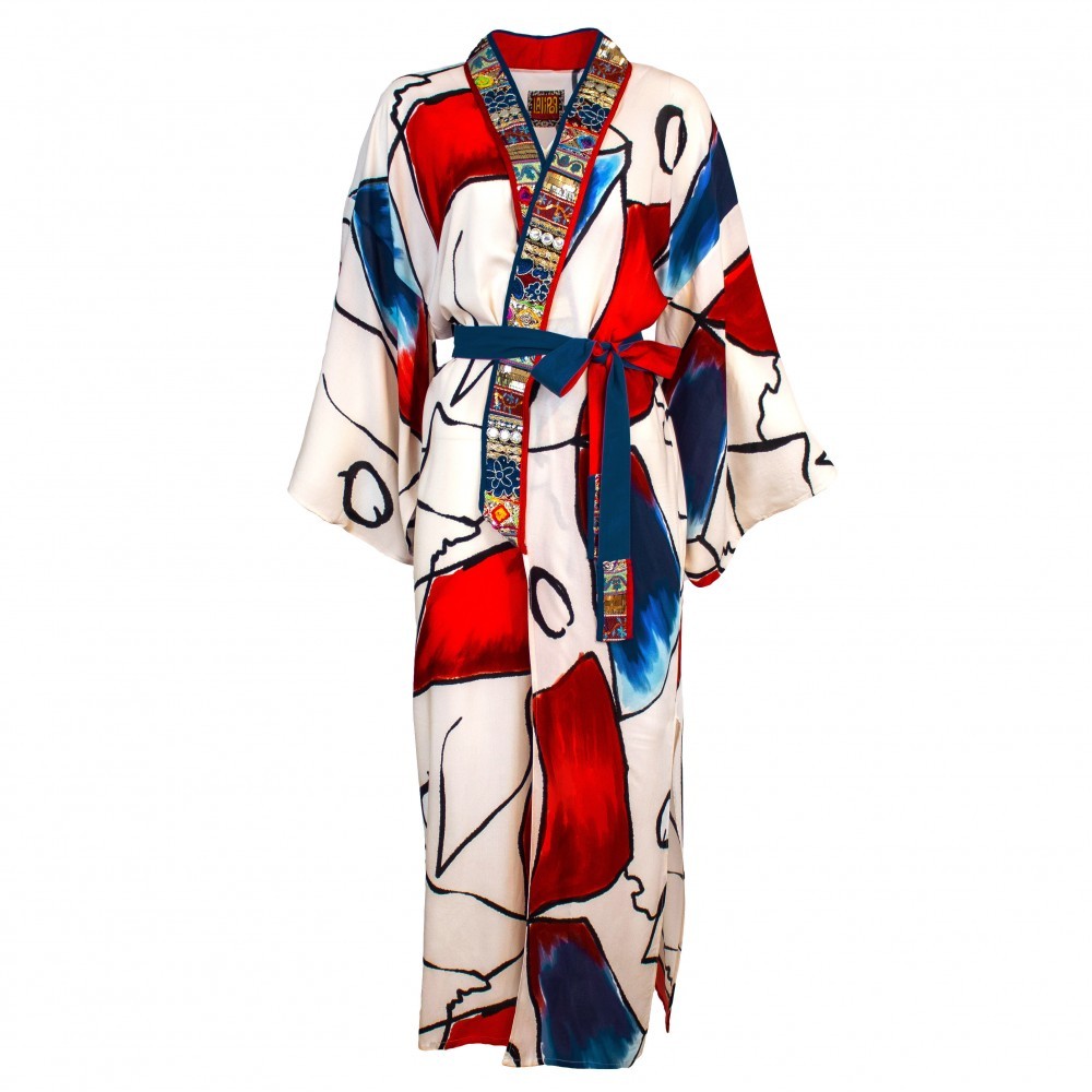 Abstract Viscose Kimono Embellished with Embroidery Details
