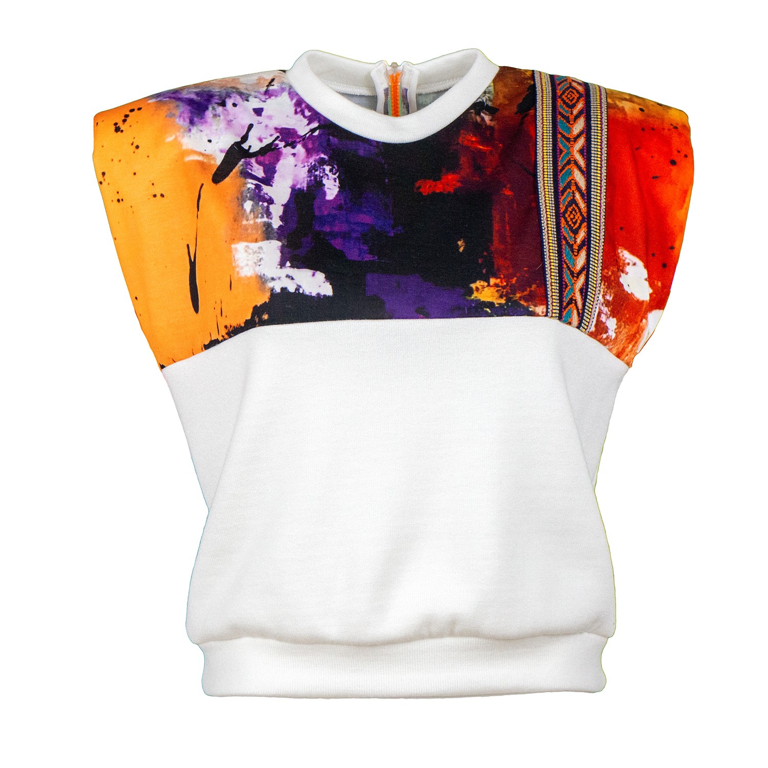 Sleeveless Padded Blouse With Colorful Abstract Prints