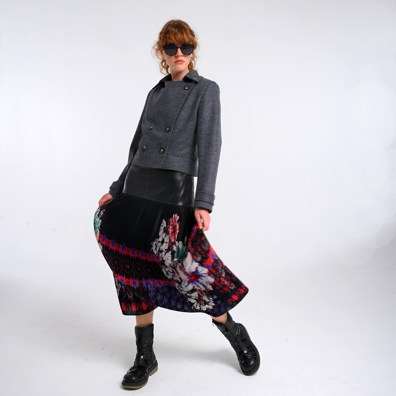 Medium Grey Wool Blend Colorful Eyelet Short Coat