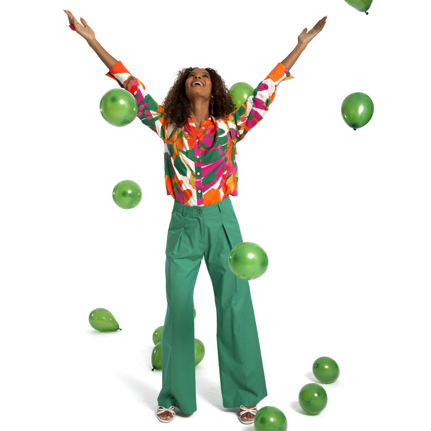 Multicolor Viscose Satin Button-Down Blouse