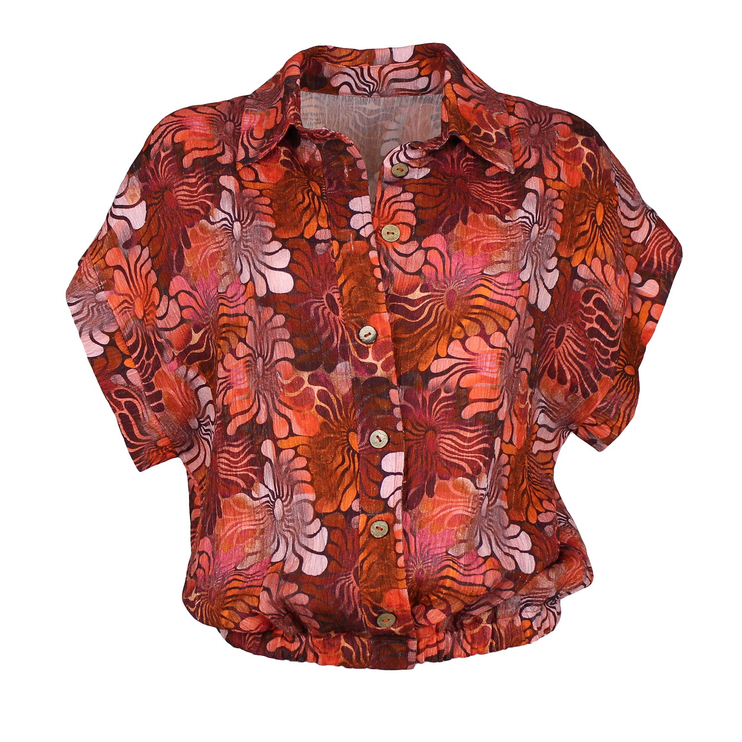 Hibiscus Floral Design Short-Sleeve Button-Up Shirt