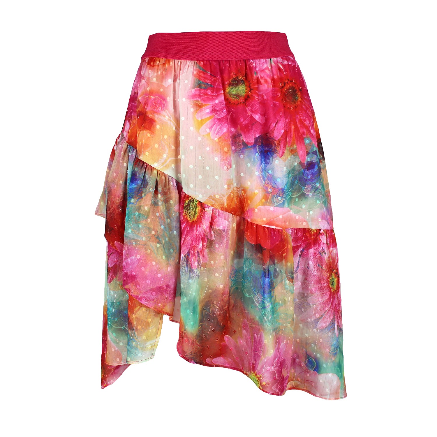 Multicolor Floral Print Asymmetric Chiffon Skirt