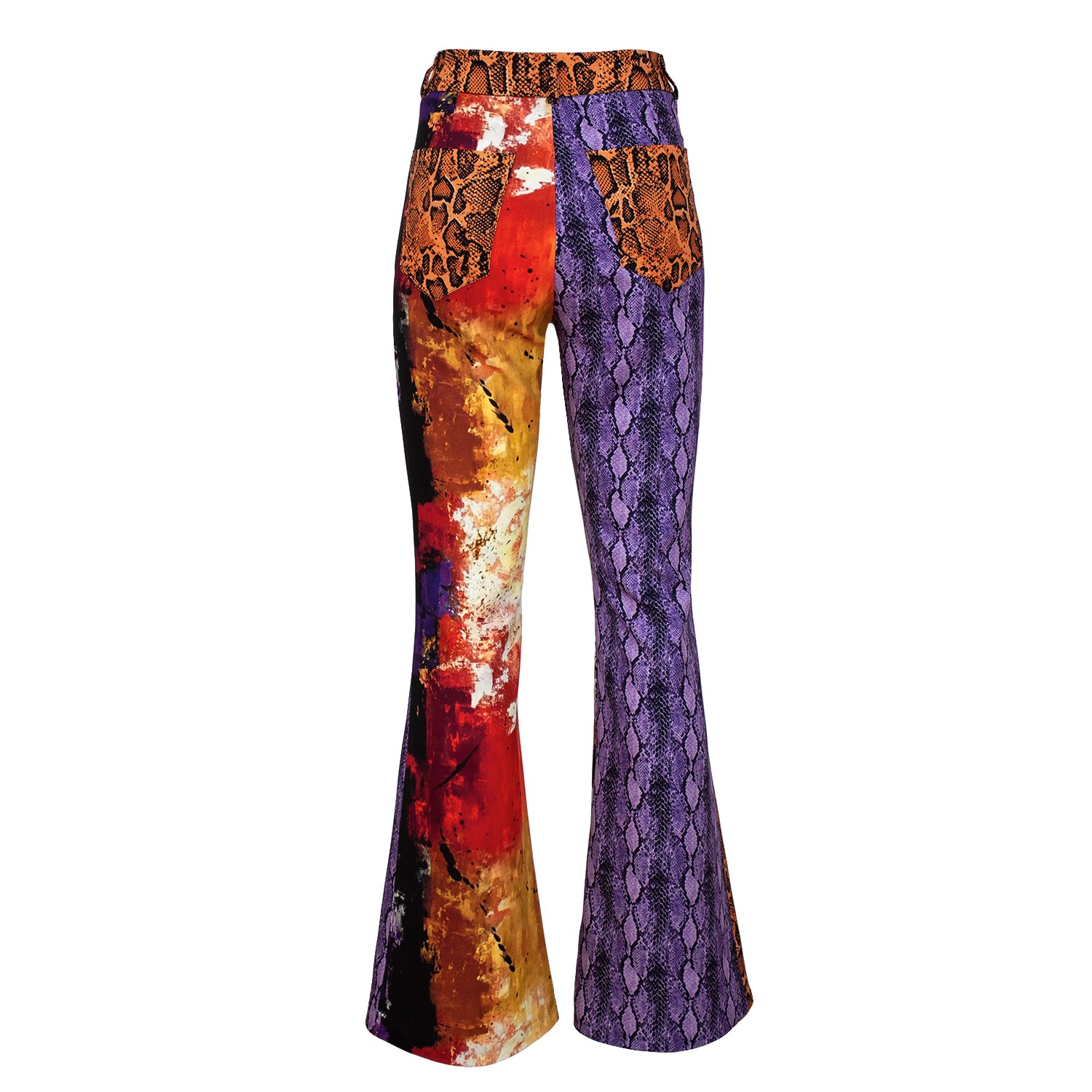 Colorful Print Patchwork Flared Pants