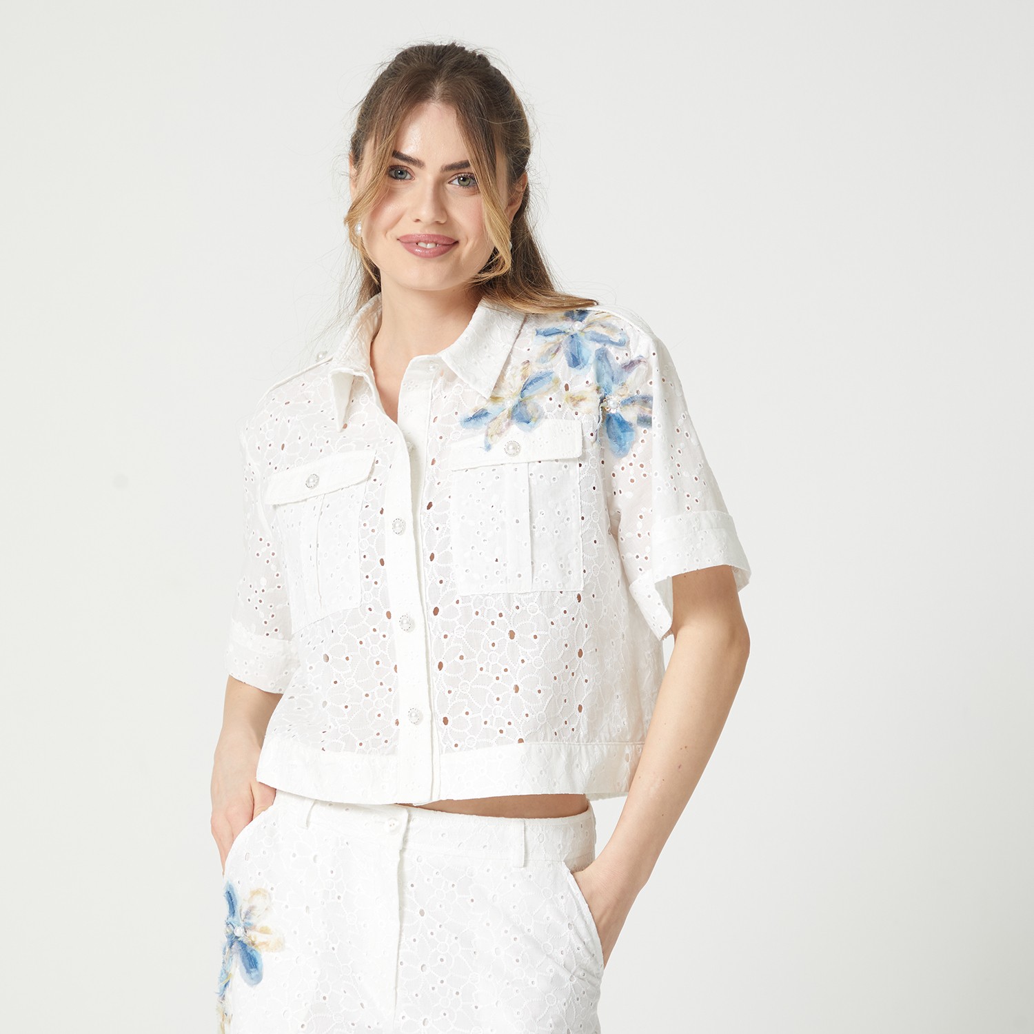 Cropped Length Broderie Anglaise Jacket