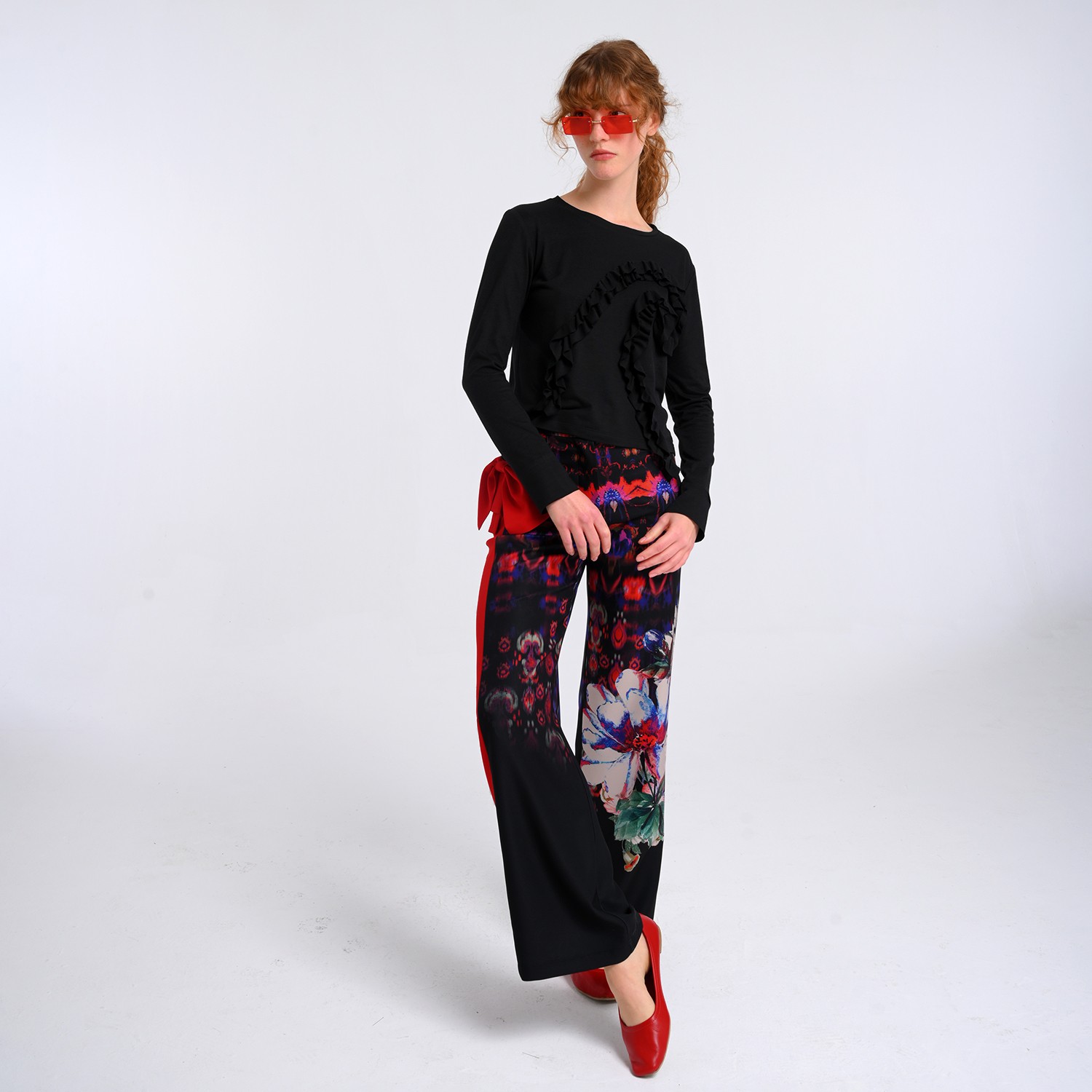 Black Viscose-Blend Long Sleeve T-Shirt