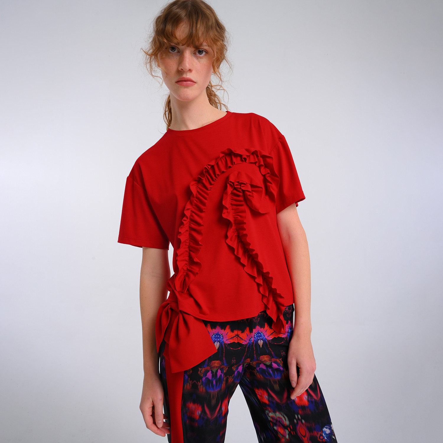 Red Viscose-Blend Short Sleeve T-Shirt