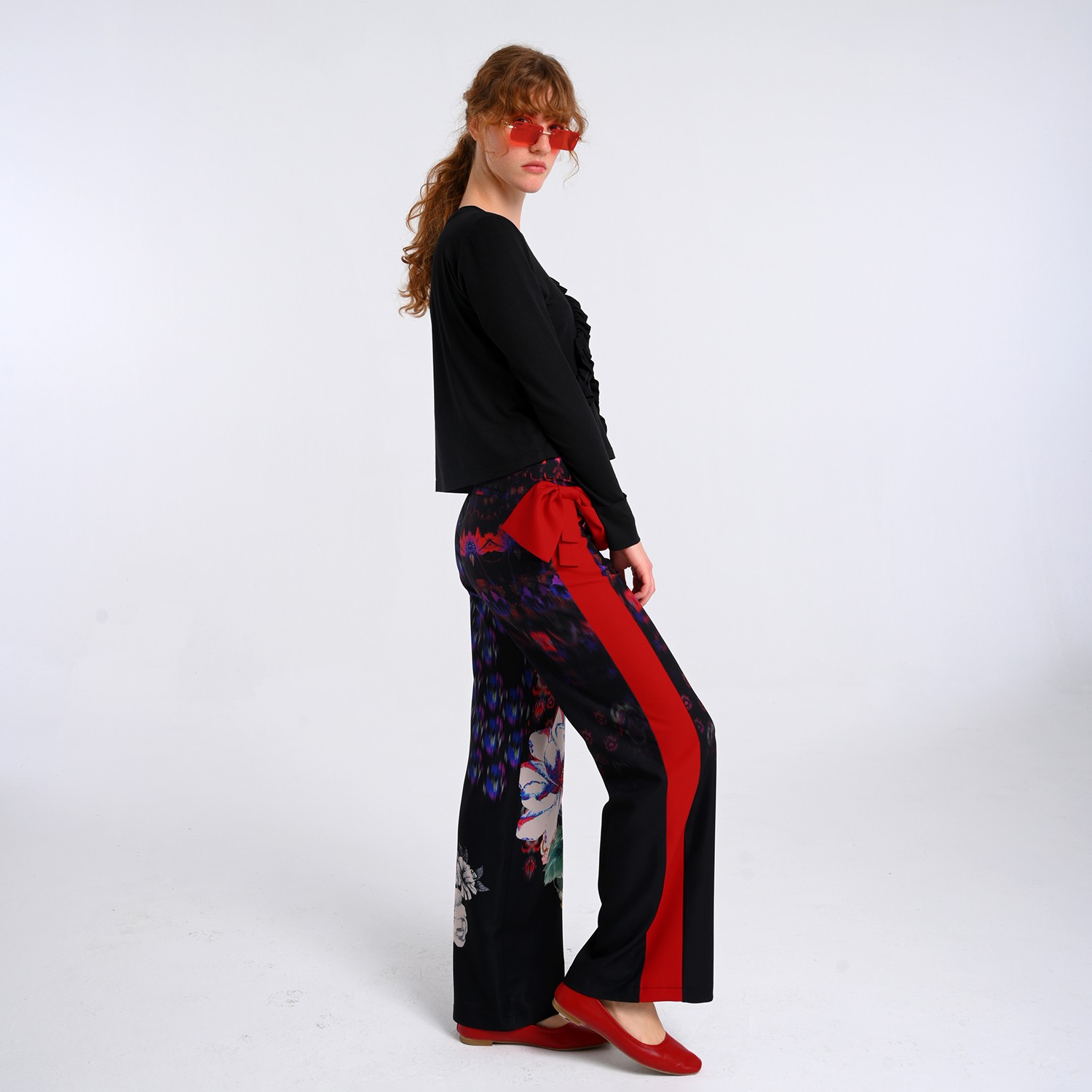 Bow Detailing Wide-Leg Panelled Pants