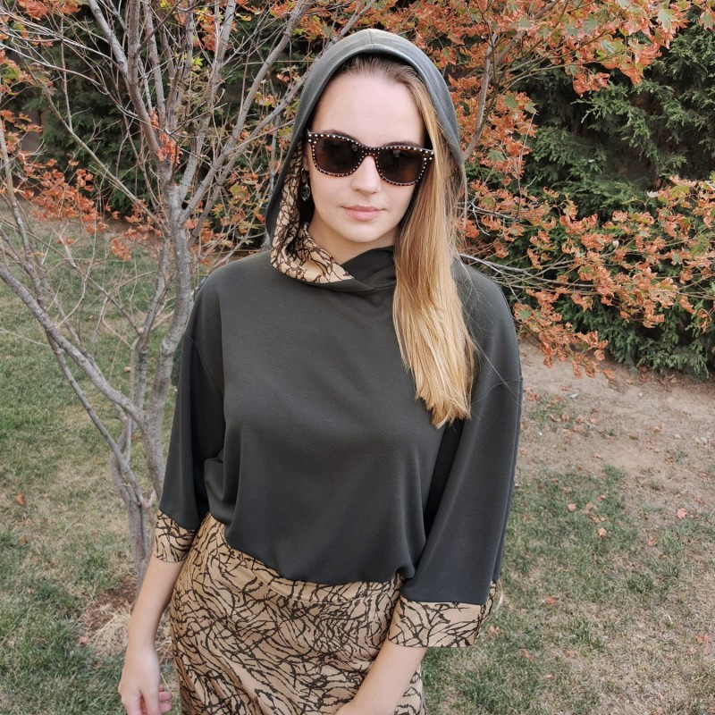 Knitted Khaki Hoodie Sweatshirt