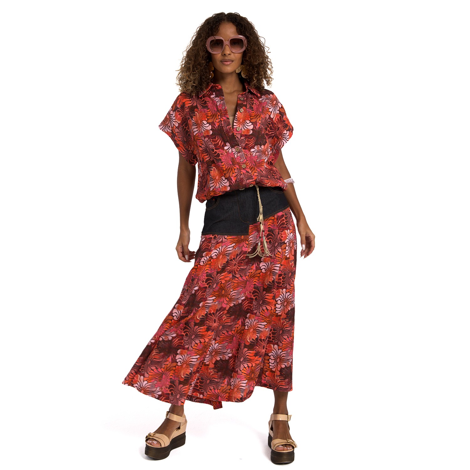 Hibiscus Floral Design Short-Sleeve Button-Up Shirt