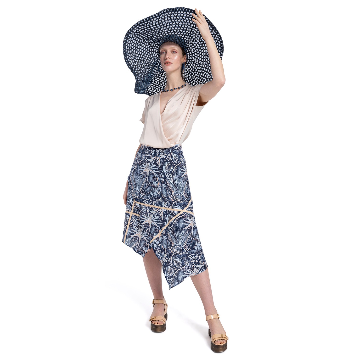 Floral Print Silky Touch Viscose Midi Asymmetric Skirt