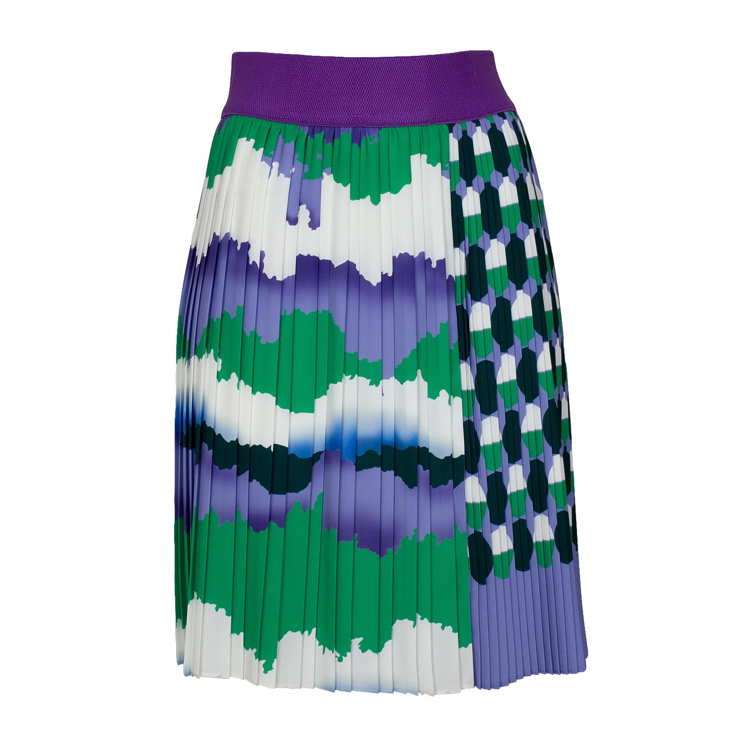 Knee-Length Pleated Skirt With Wavey & Polka Dot Print