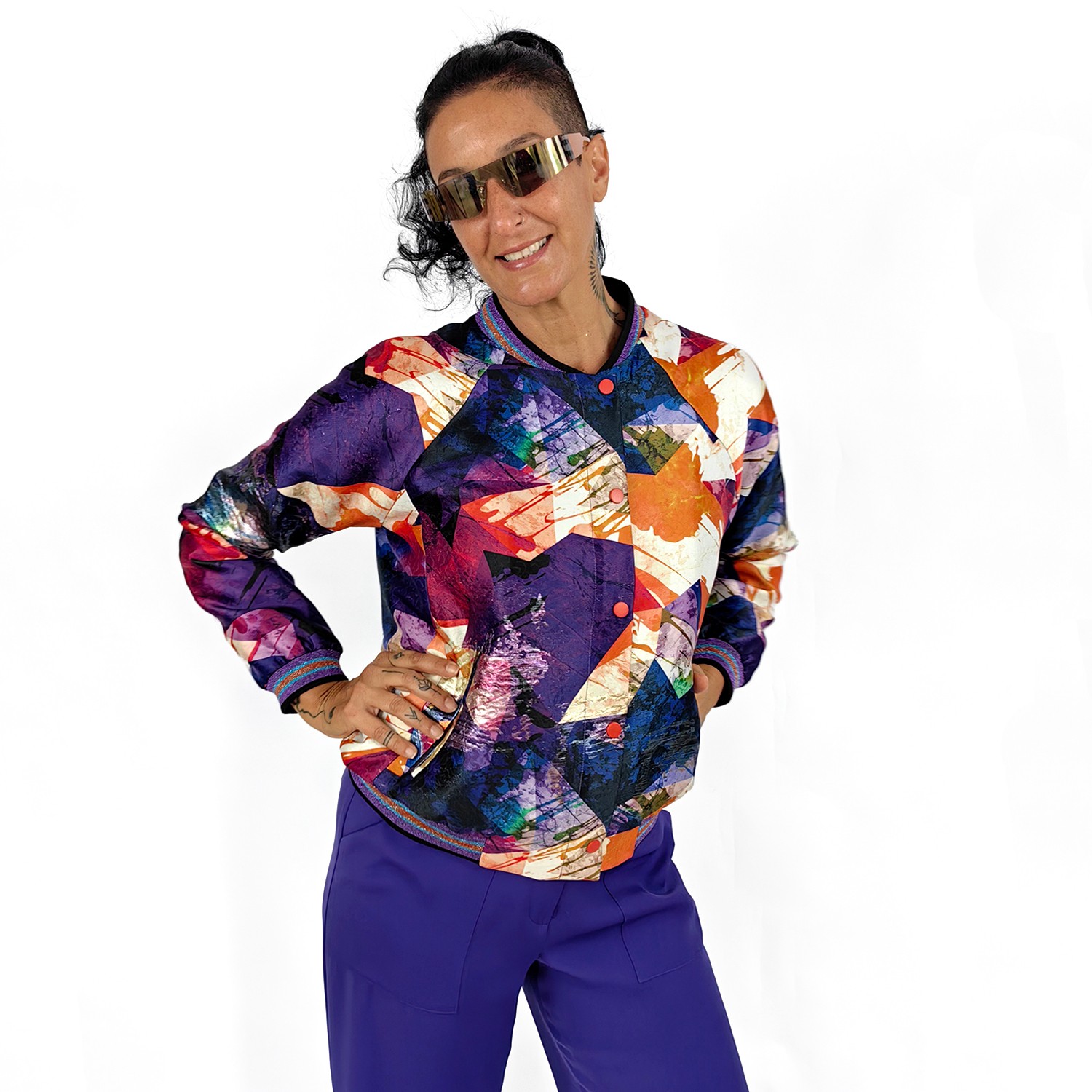 Abstract Print Jacquard Bomber Jacket