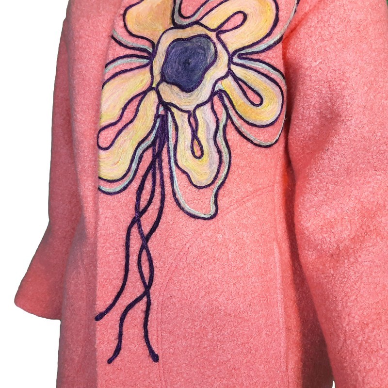 Wool Blend Coat With Flower Embroidery