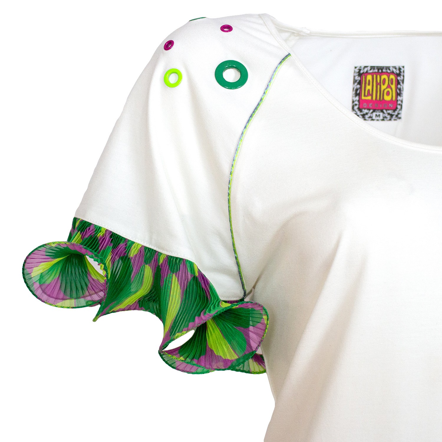 Raglan Blouse With Pleated Sleeves & Eyelets