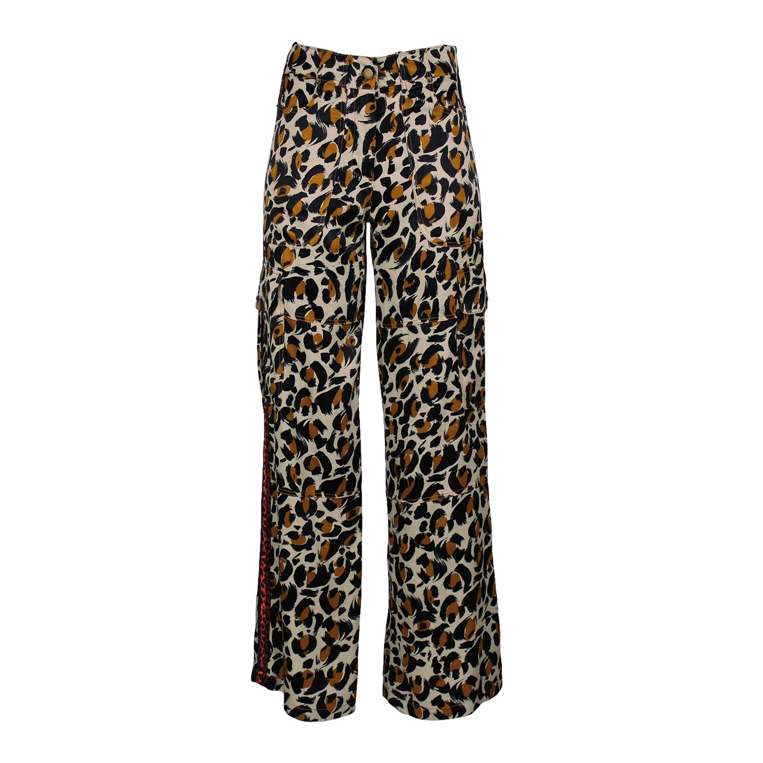 Leopard Print Ecovero Satin Wide-Leg Cargo Pants