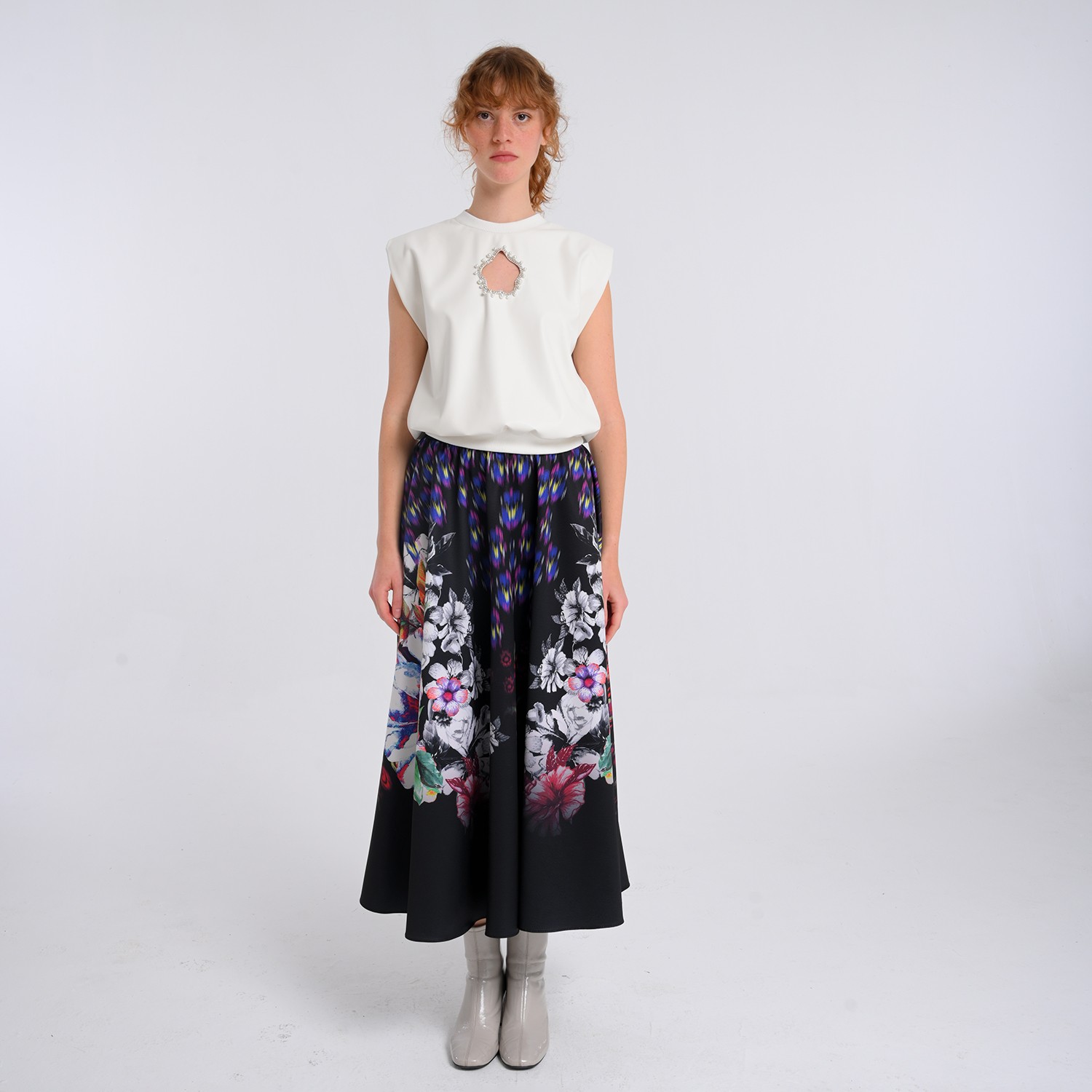 Ecru Vegan Leather Blouse With Laser-Cut Detailing