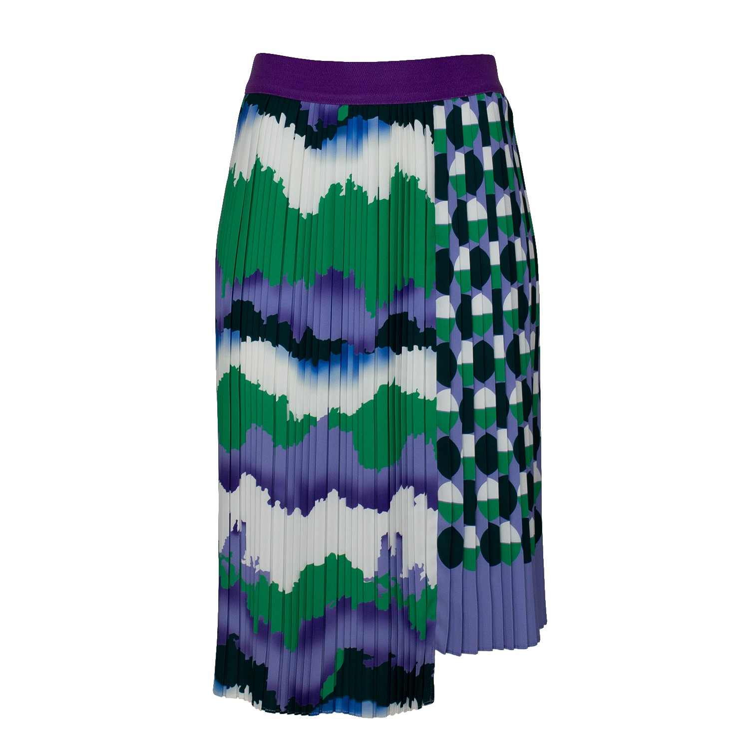 Asymmetric Midi Pleated Skirt With Wavey & Polka Dot Print