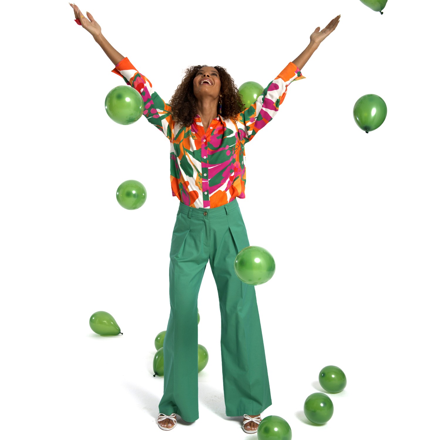 Jewel-Tone Green Wide-Leg Pants
