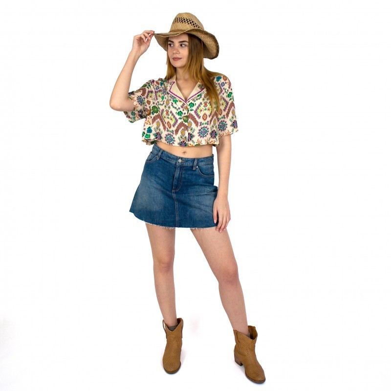 Boho Style Viscose Crop Shirt