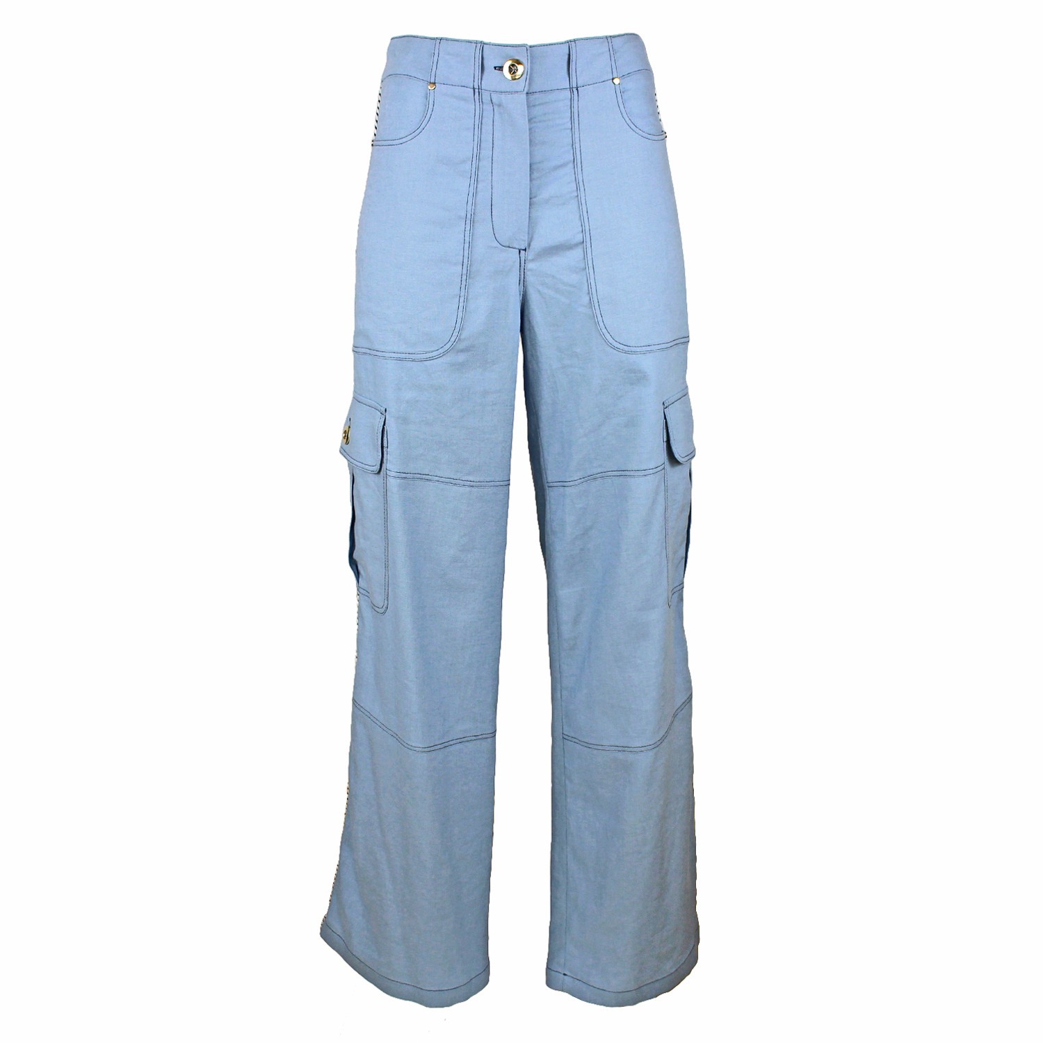 High-Waisted Baby Blue Cargo Pants