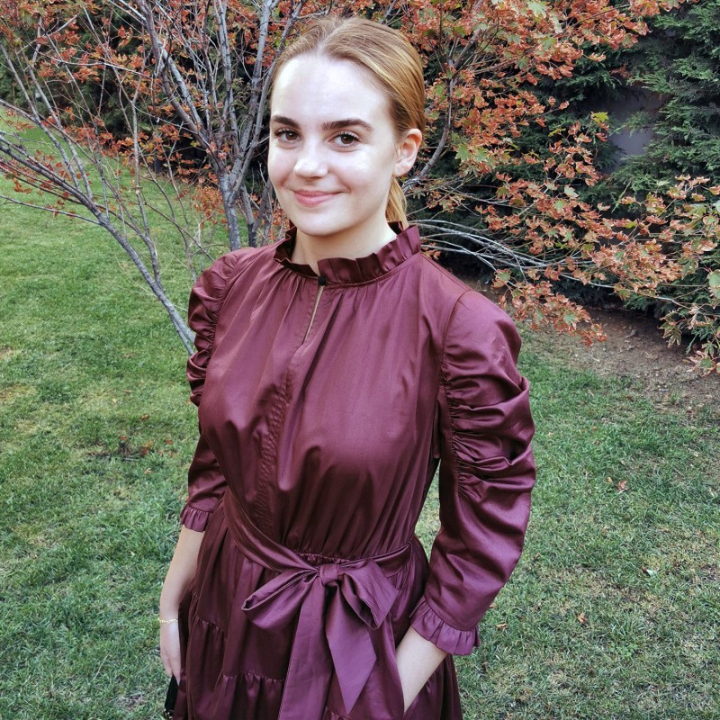 Cotton Poplin Burgundy Midi Dress