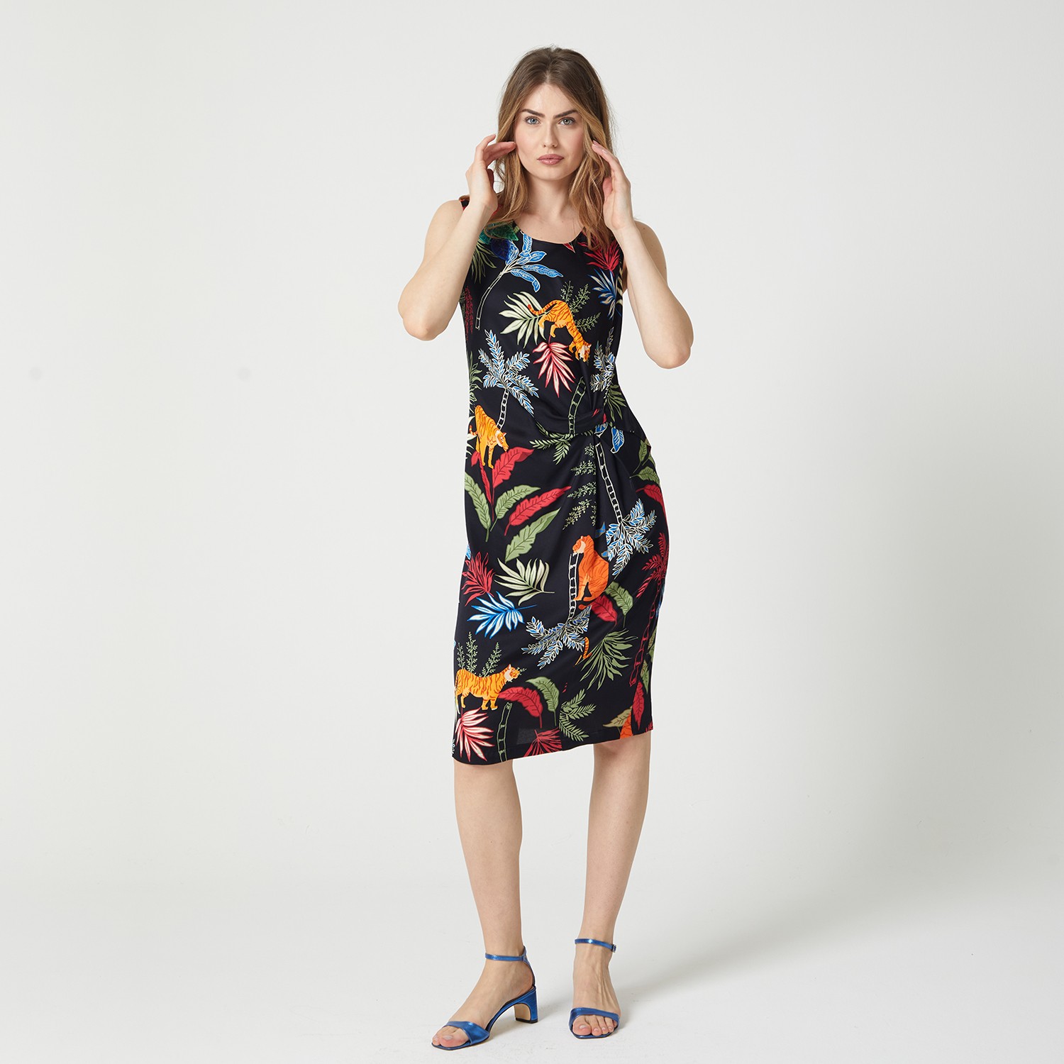 Jungle-Print Ecovero™ Satin Gathered-Front Waist Dress