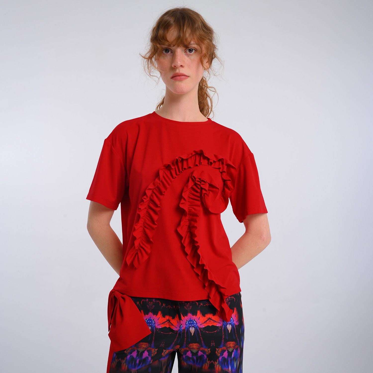 Red Viscose-Blend Short Sleeve T-Shirt