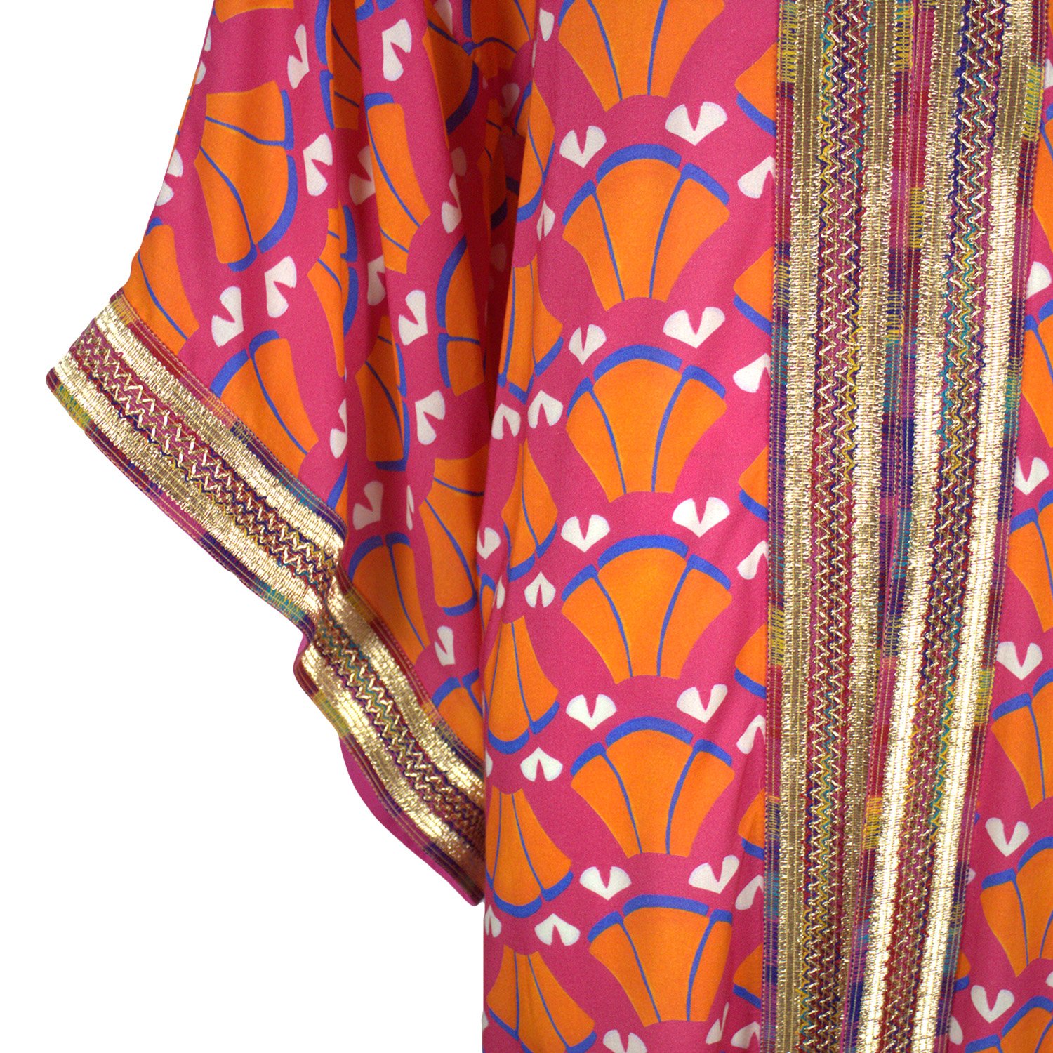 Multi-Color Abstract Viscose Kimono Embellished With Golden