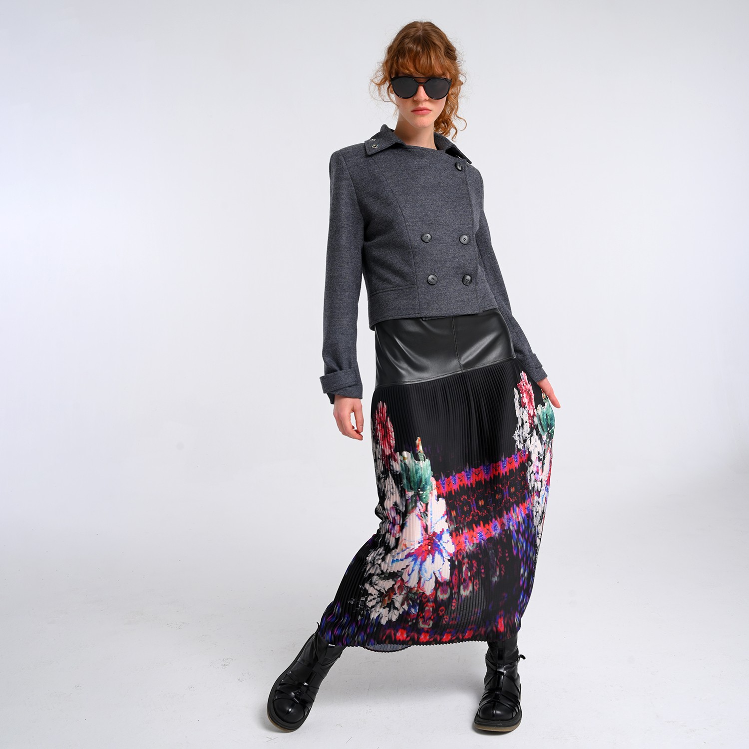 Medium Grey Wool Blend Colorful Eyelet Short Coat
