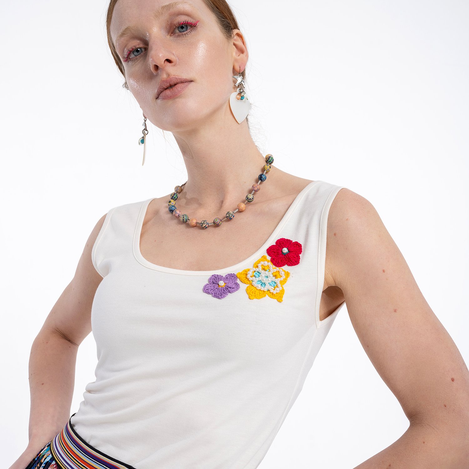 Tank Top With Handmade Crochet Patches