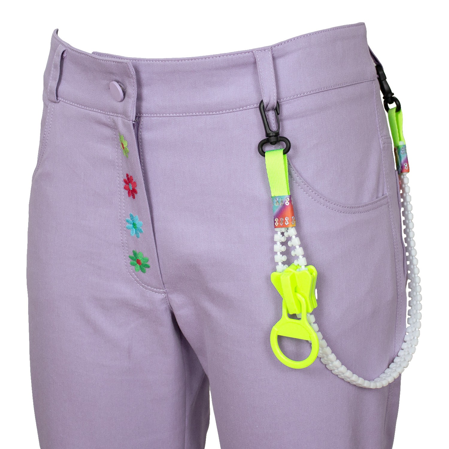 Flower Embroidered Cropped Lilac Pants