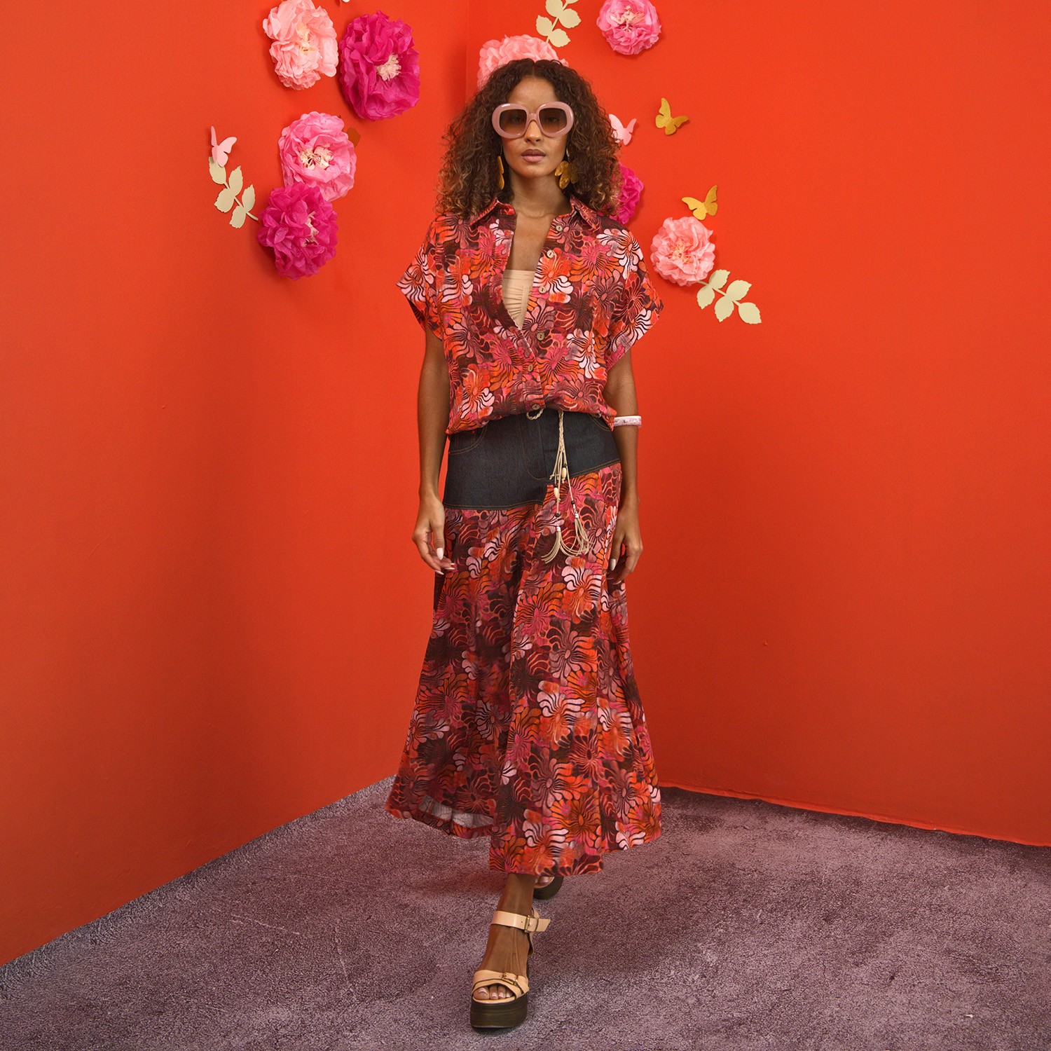Hibiscus Floral Design Short-Sleeve Button-Up Shirt