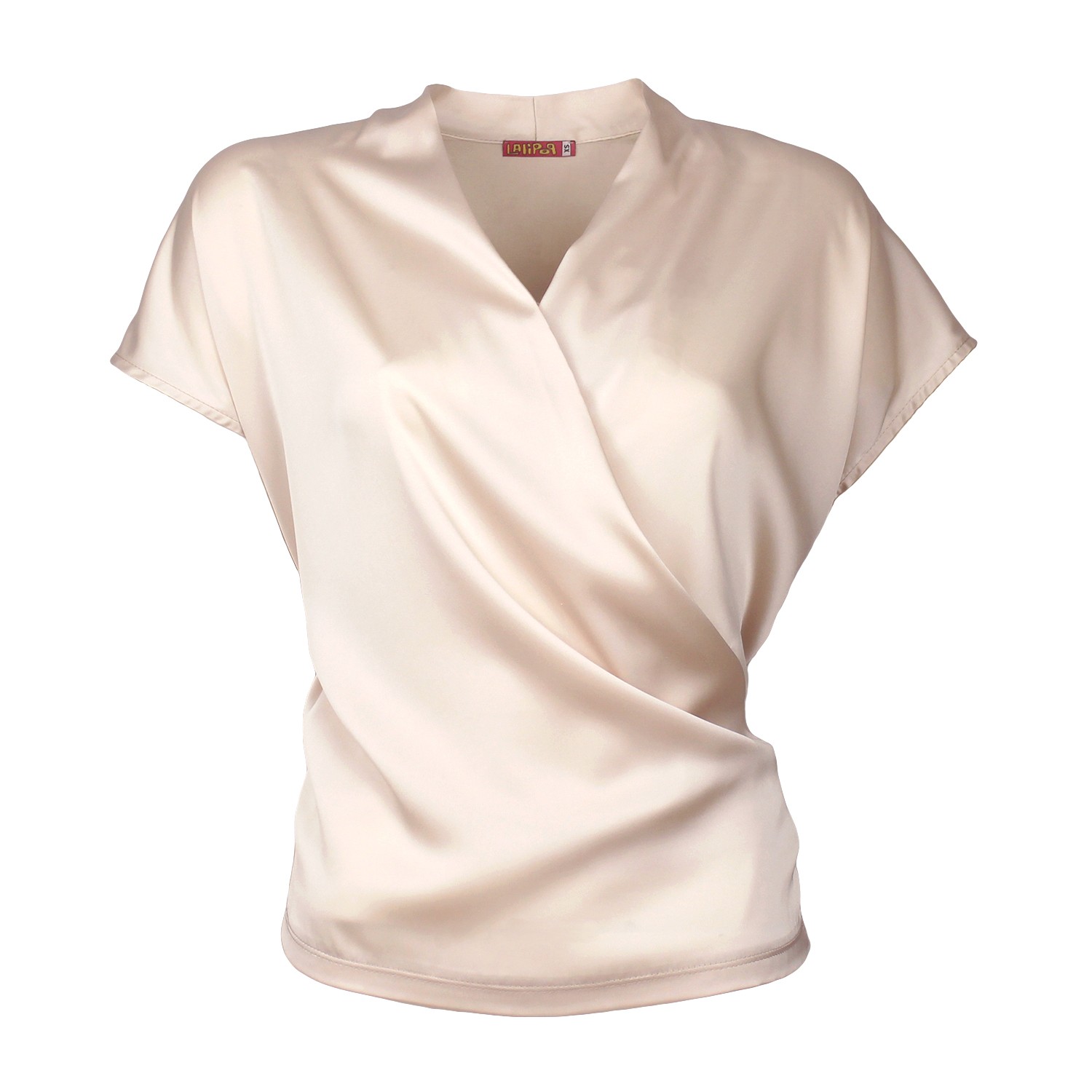 Draped Silky Touch Satin Double-Breasted Blouse With Knitted Back