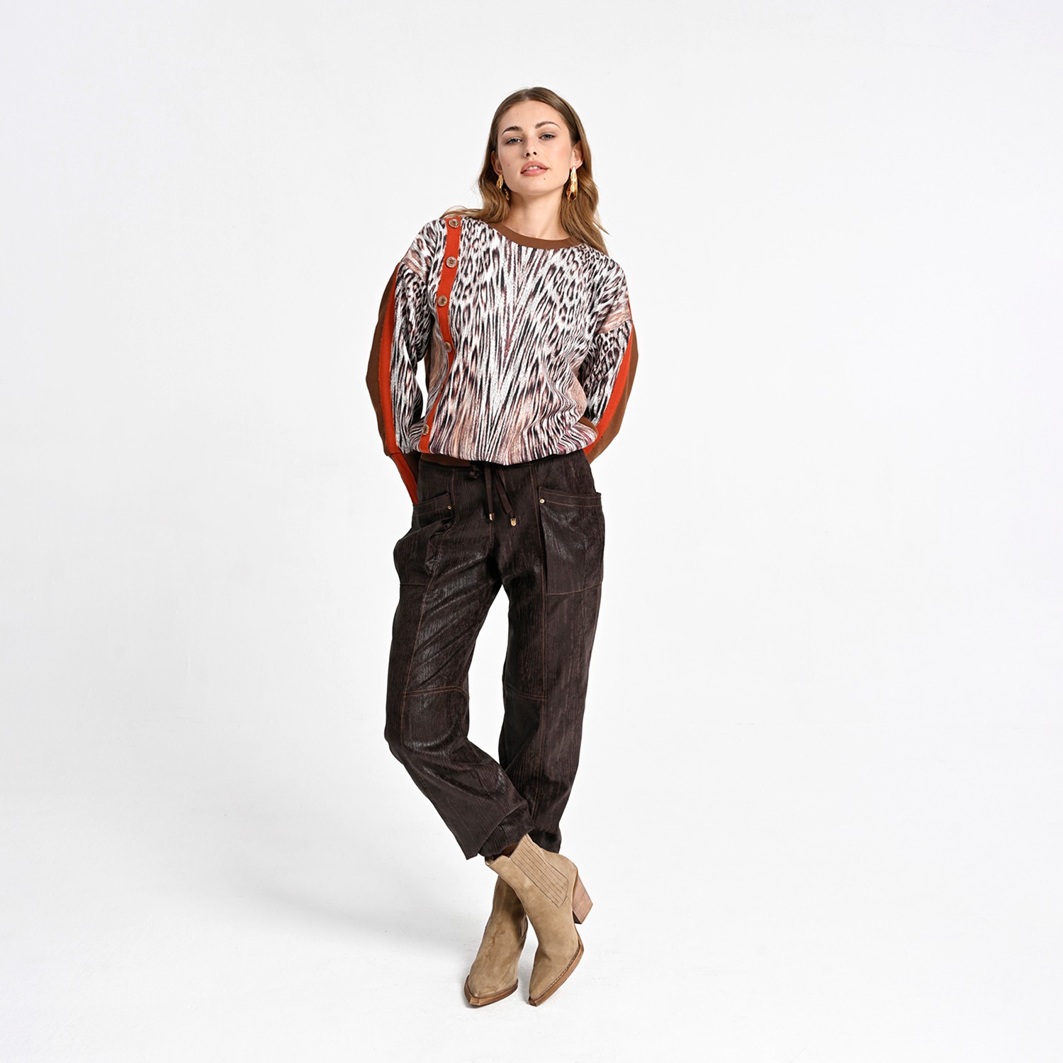 Jogger Pants with Wood-Textured Vegan Leather Finish