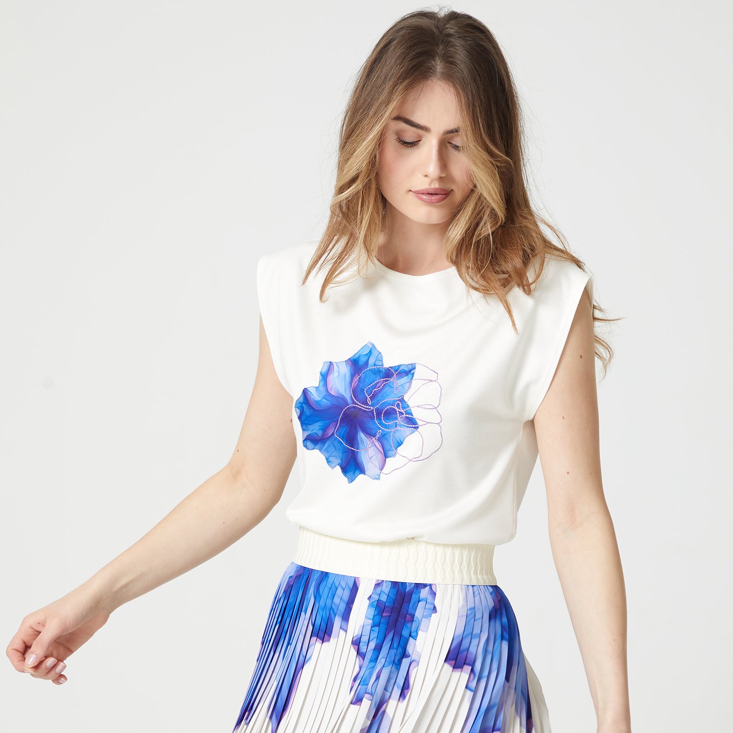 Laser-Cut Floral Print And Embroidered T-Shirt