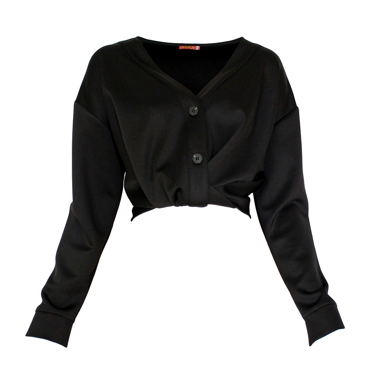 Black Cropped Shirt With Draped Front Detail