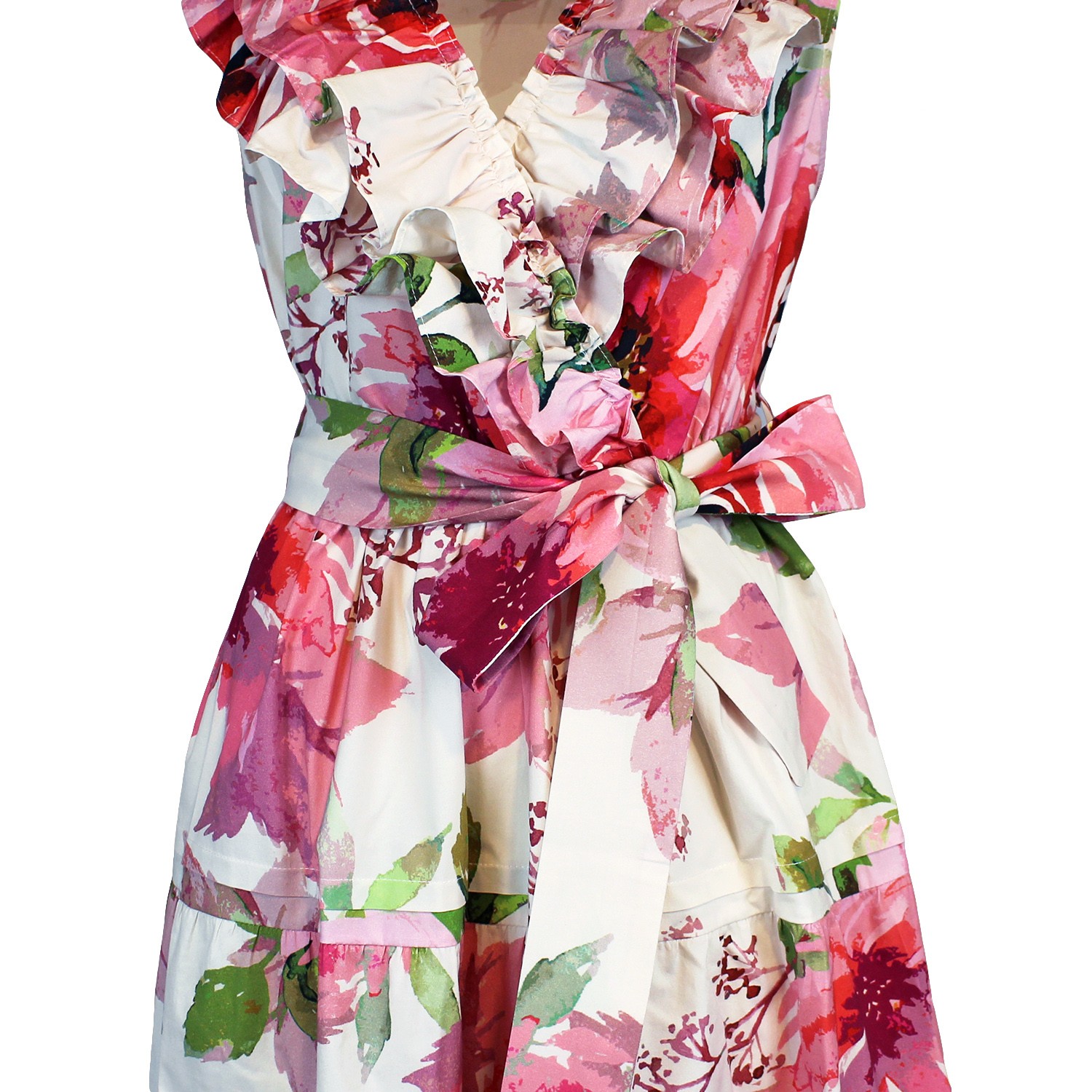 Floral Design Stretch Cotton Sleeveless Midi Dress